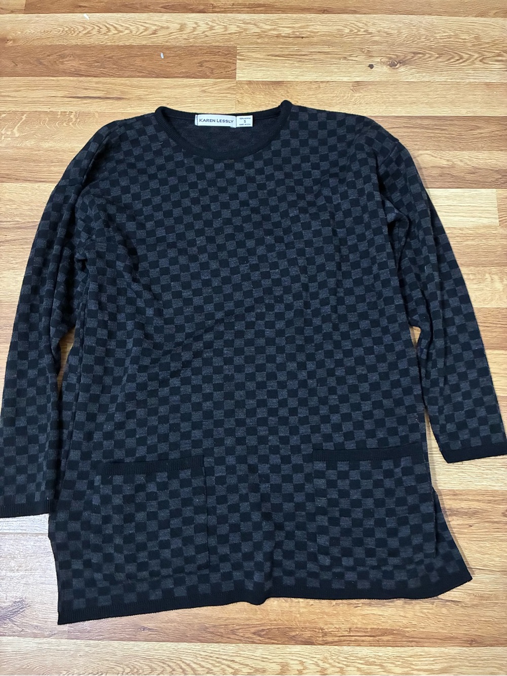 Black Checkered Crewneck Sweater